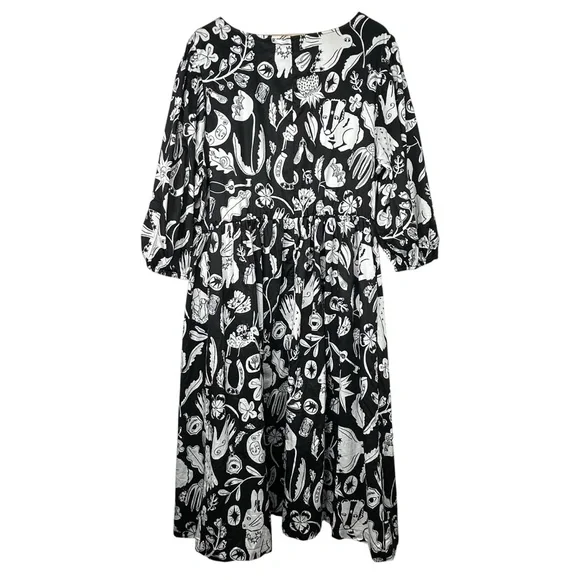 Gorman Lost and Found Midi Dress Organic Cotton Poplin Art Bird AU 20/US 3XL - Picture 2 of 7
